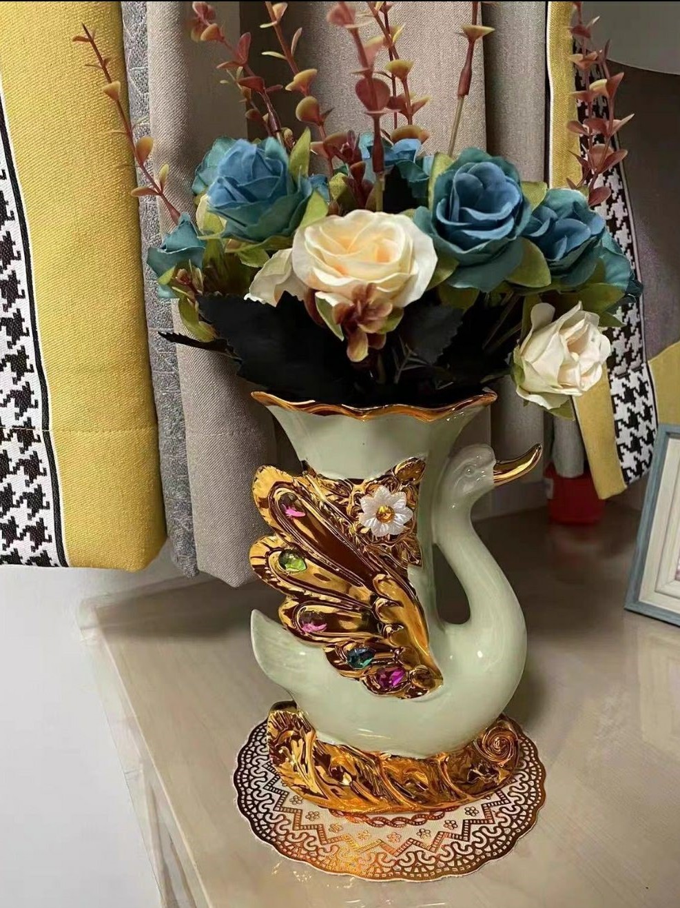 CT209E041 DECHOME แจกันเซรามิกยุโรป แจกันแต่งบ้าน ดอไม้ปลอม หงส์ European ceramic vase