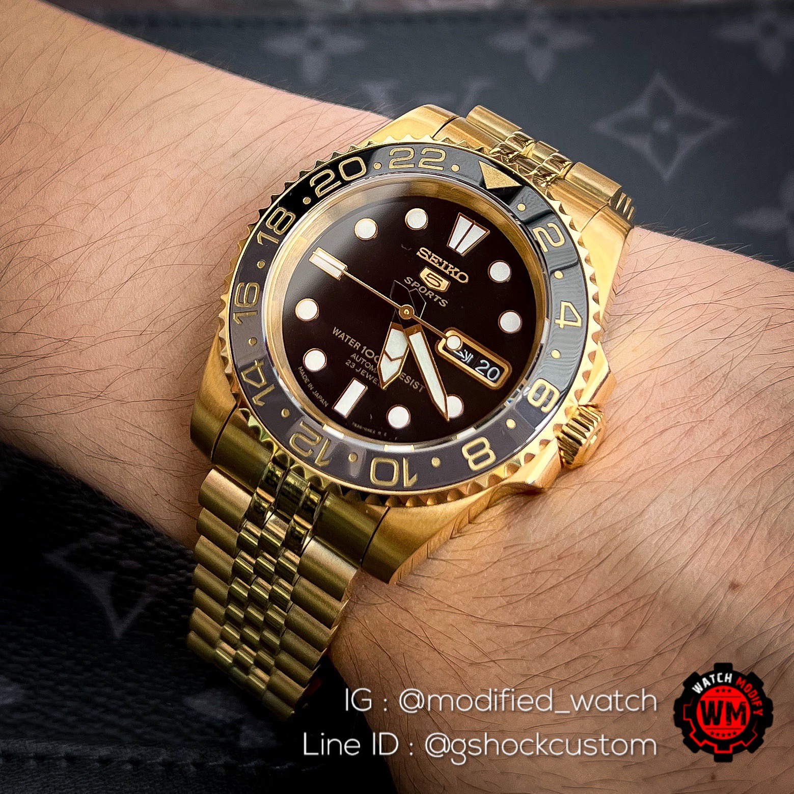 SeikoMod 5Sport Yellow Gold Submariner GMT Design SNZF22J Very Rare item