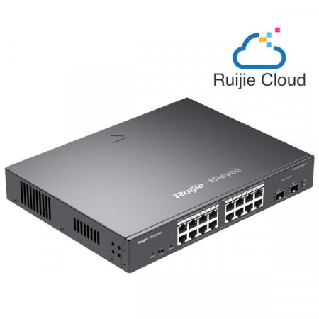Reyee RG-ES218GC-P 18-Port Gigabit Smart Cloud Mananged PoE Switch, including 16 PoE/POE+ Ports, 240W PoE Power Budget, + 2 x SFP Gigabit Port, Rack-mountable Steel Case