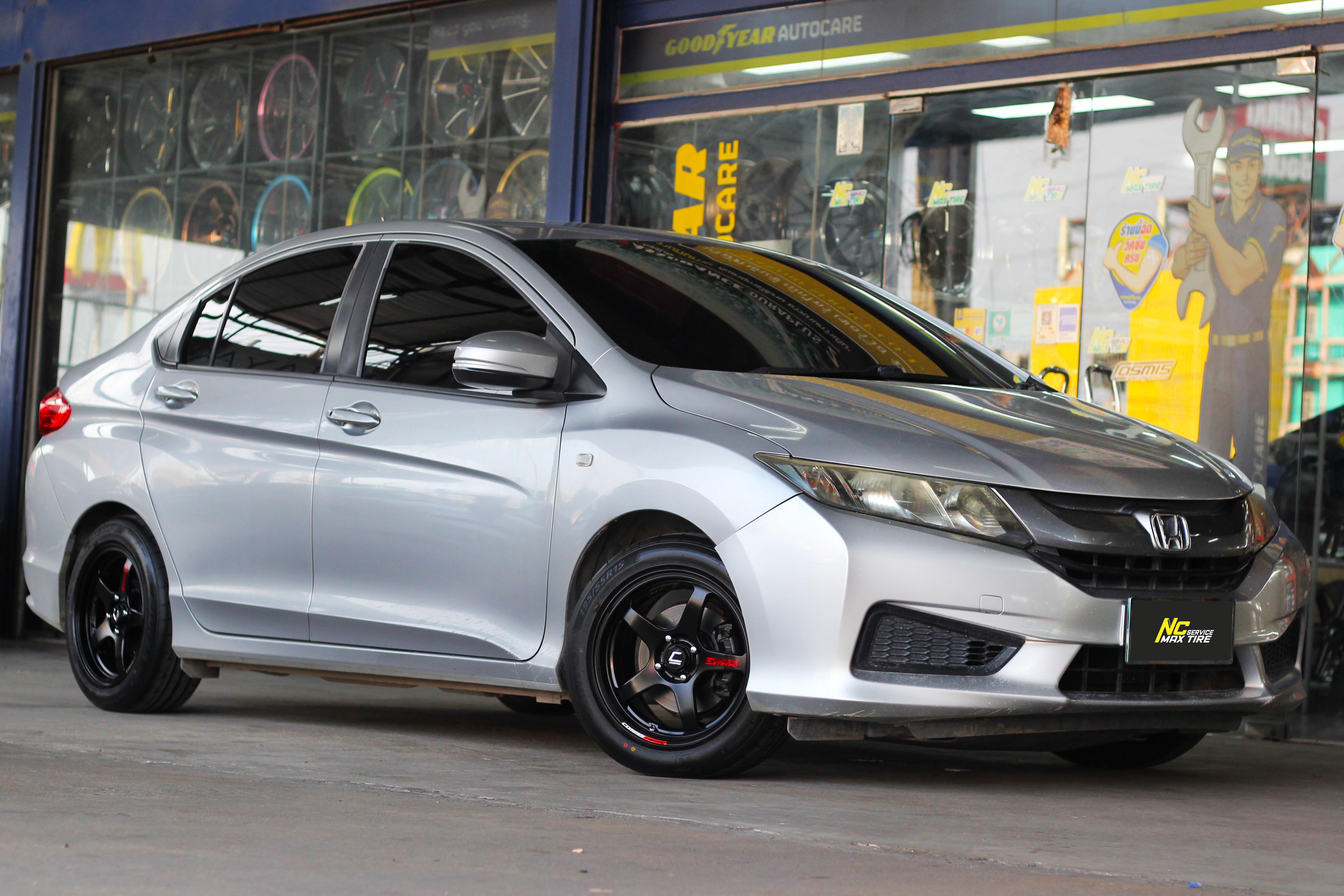 Honda City / ล้อแม็กขอบ15 / Cosmis / Estremo 10TH Anniversary / 15x7.0 4H100 ET35 / ล้อแม็กสีดำด้านทั้งวง+เพลท / ล้อแม็กสำหรับรถเก๋ง City Car , Eco Car / ล้อแม็กสวยๆ / NC