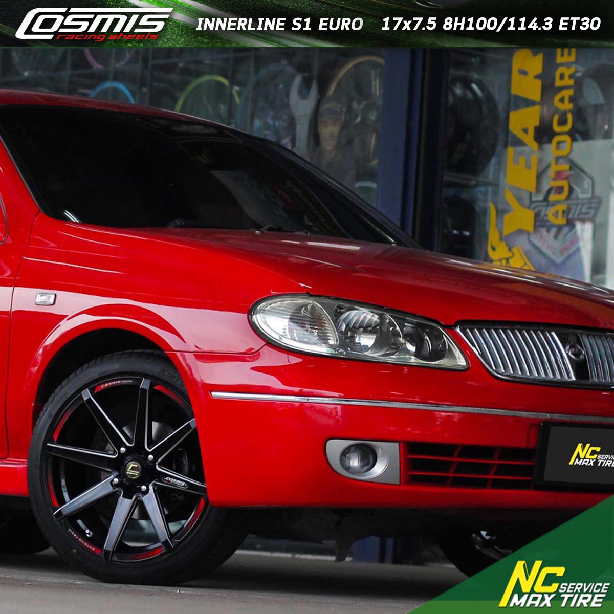 Nissan Sunny / ล้อแม็กสำหรับรถเก๋ง / Cosmis / InnerlineS1 Euro / 17x.5 8H100/114.3 ET30 / ล้อแม็กสีดำ+CNCข้างก้าน / NC