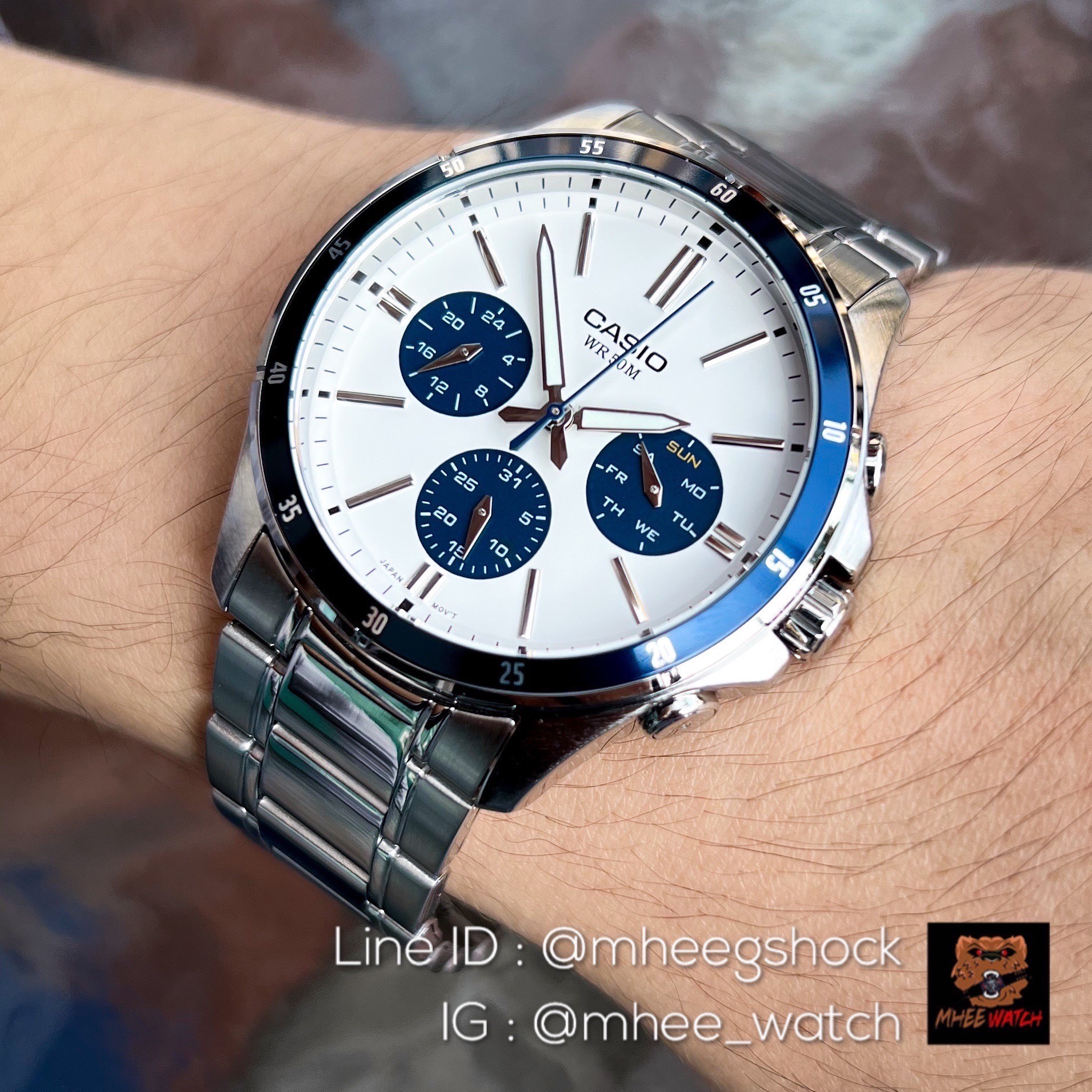Casio Stainless Daytona Blue White Dial ฉายาหน้า Omega Snoopy