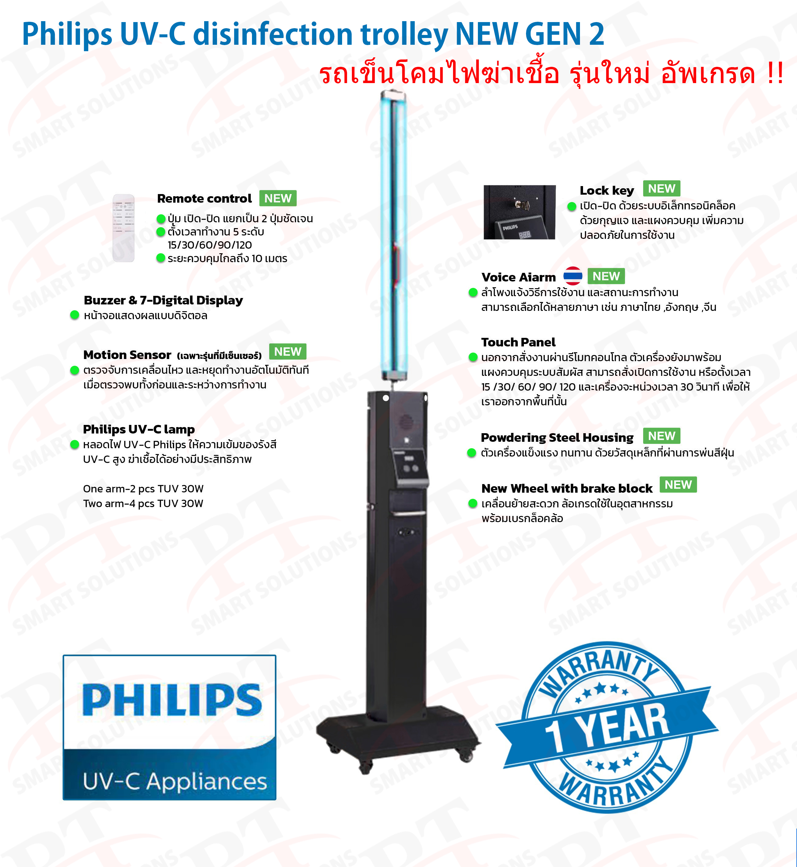 New Philips UVC Trolley 2 arm (อุปกรณ์ฆ่าเชื้อชนิดรถเข็น แบบ 2 แขน) sensor