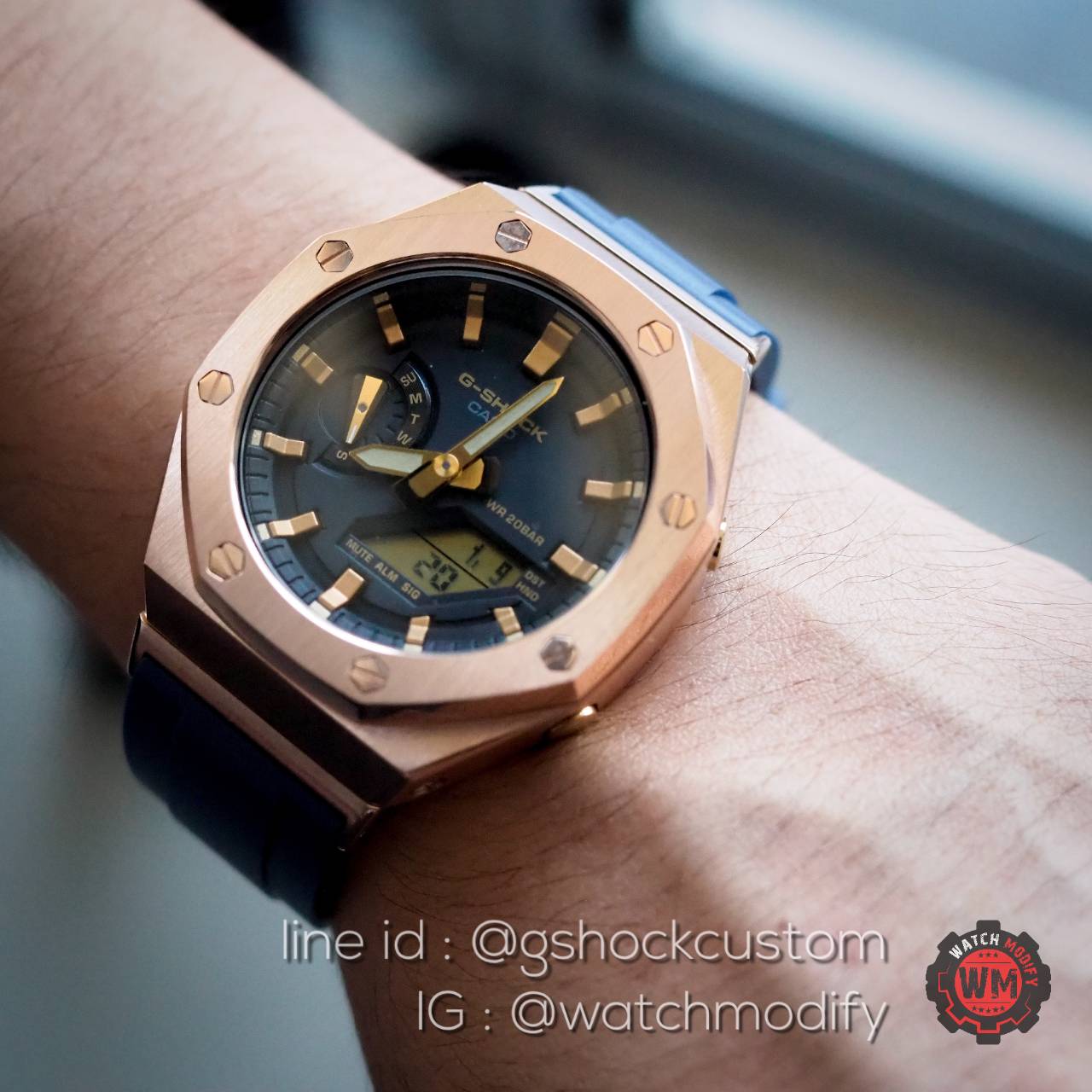 G-Shock Casioak AP Metal สาย Sport Rubber Butterfly Blue Navy Rosegold