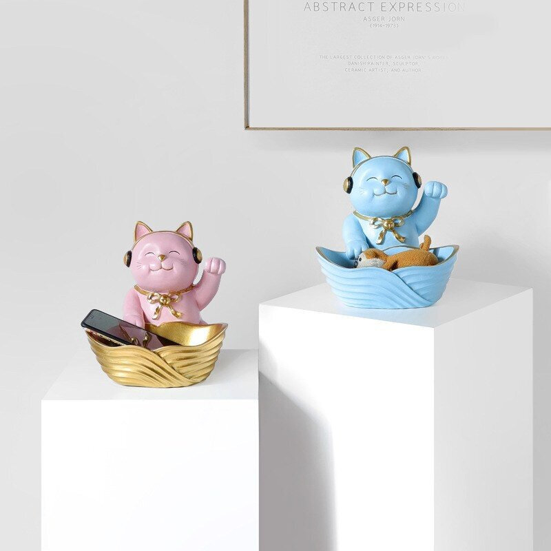 C1009B057 FAMITOSS แมวกวัก แมวกวักนำโชค รูปปั้นเรซิ่น รูปปั้นเรซิ่นตกแต่งบ้าน รูปปั้นแมวนำโชค โมเดลแมวกวัก ของตกแต่งบ้าน