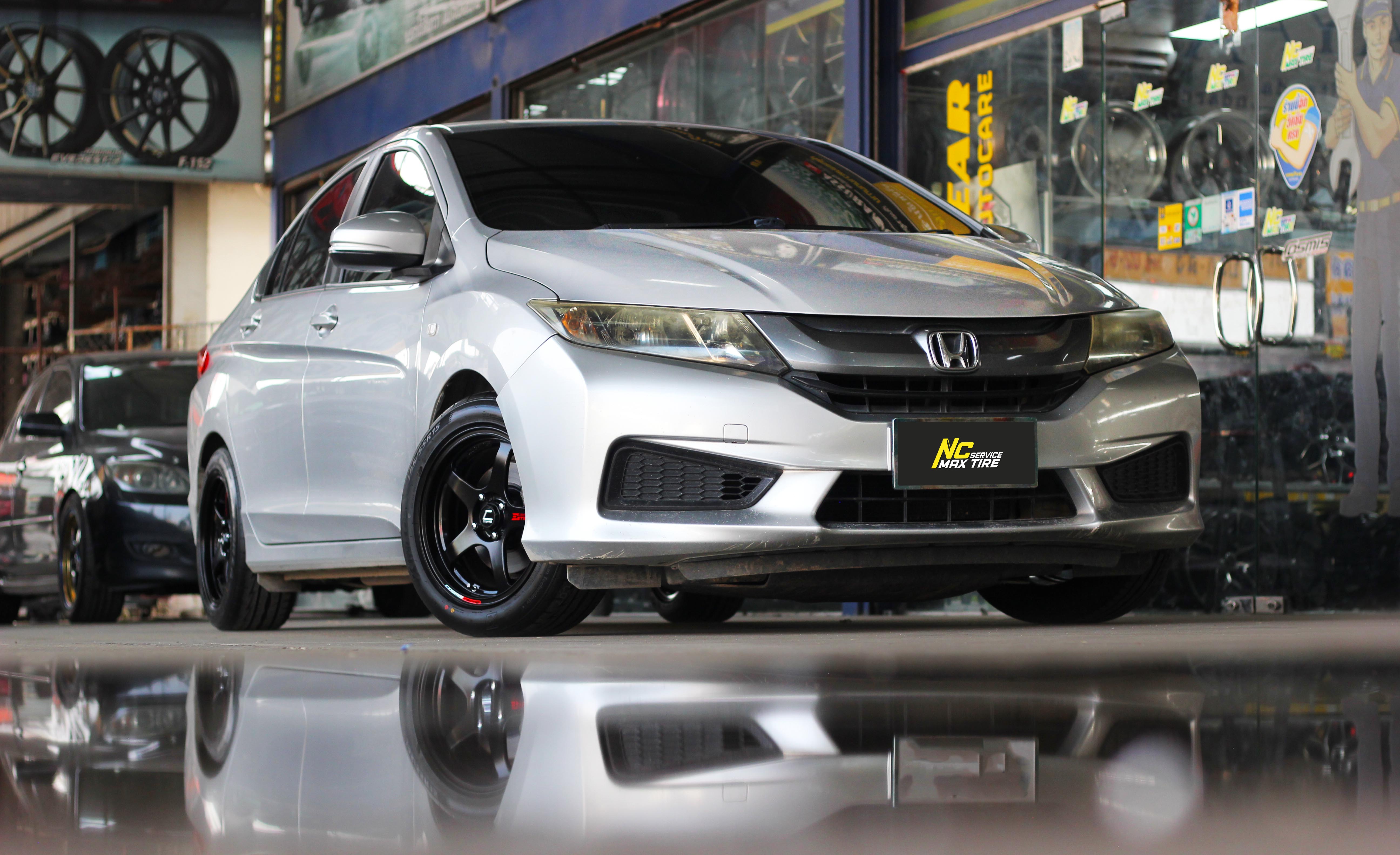 Honda City / ล้อแม็กขอบ15 / Cosmis / Estremo 10TH Anniversary / 15x7.0 4H100 ET35 / ล้อแม็กสีดำด้านทั้งวง+เพลท / ล้อแม็กสำหรับรถเก๋ง City Car , Eco Car / ล้อแม็กสวยๆ / NC