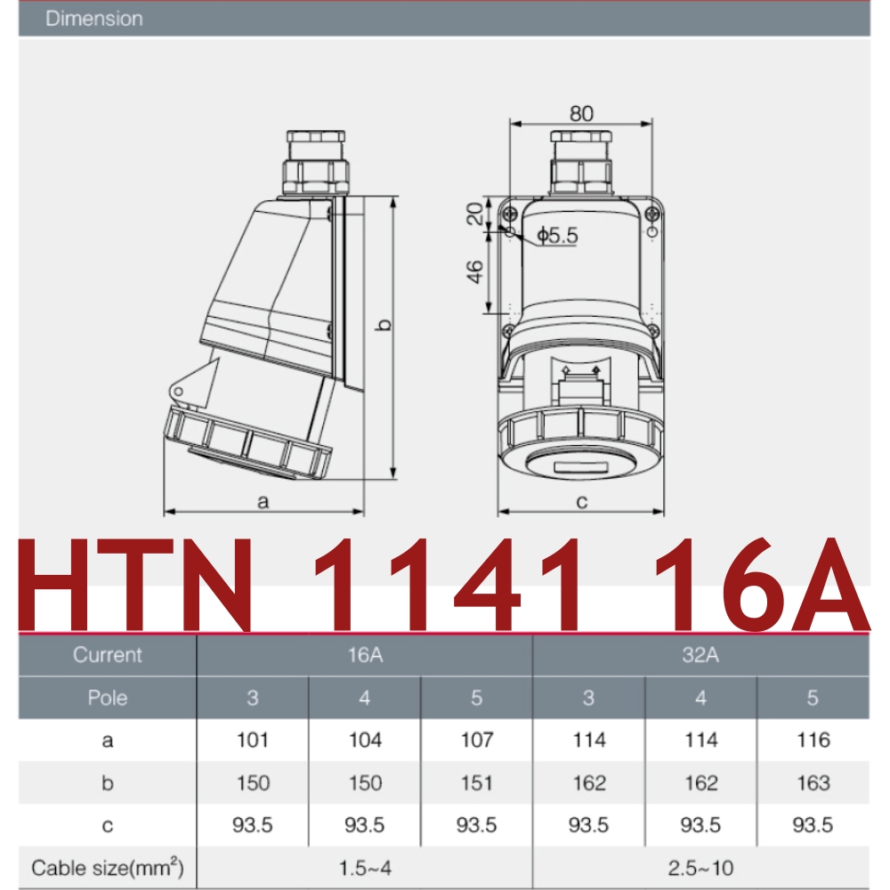 "DAKO PLUG" HTN1141 ปลั๊กตัวเมียติดลอยกันน้ำ 3P+E 16A 400V IP67