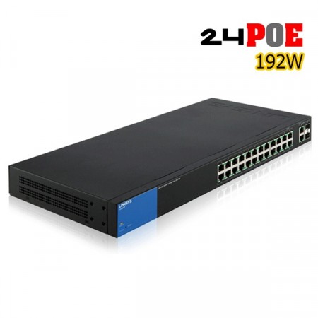 Linksys LGS326P Switch PoE 24-Port Gigabit Smart Management 2-Port SFP/RJ45 Combo, Total Budget 192W, Spanning Tree/Link Aggregation/VLAN