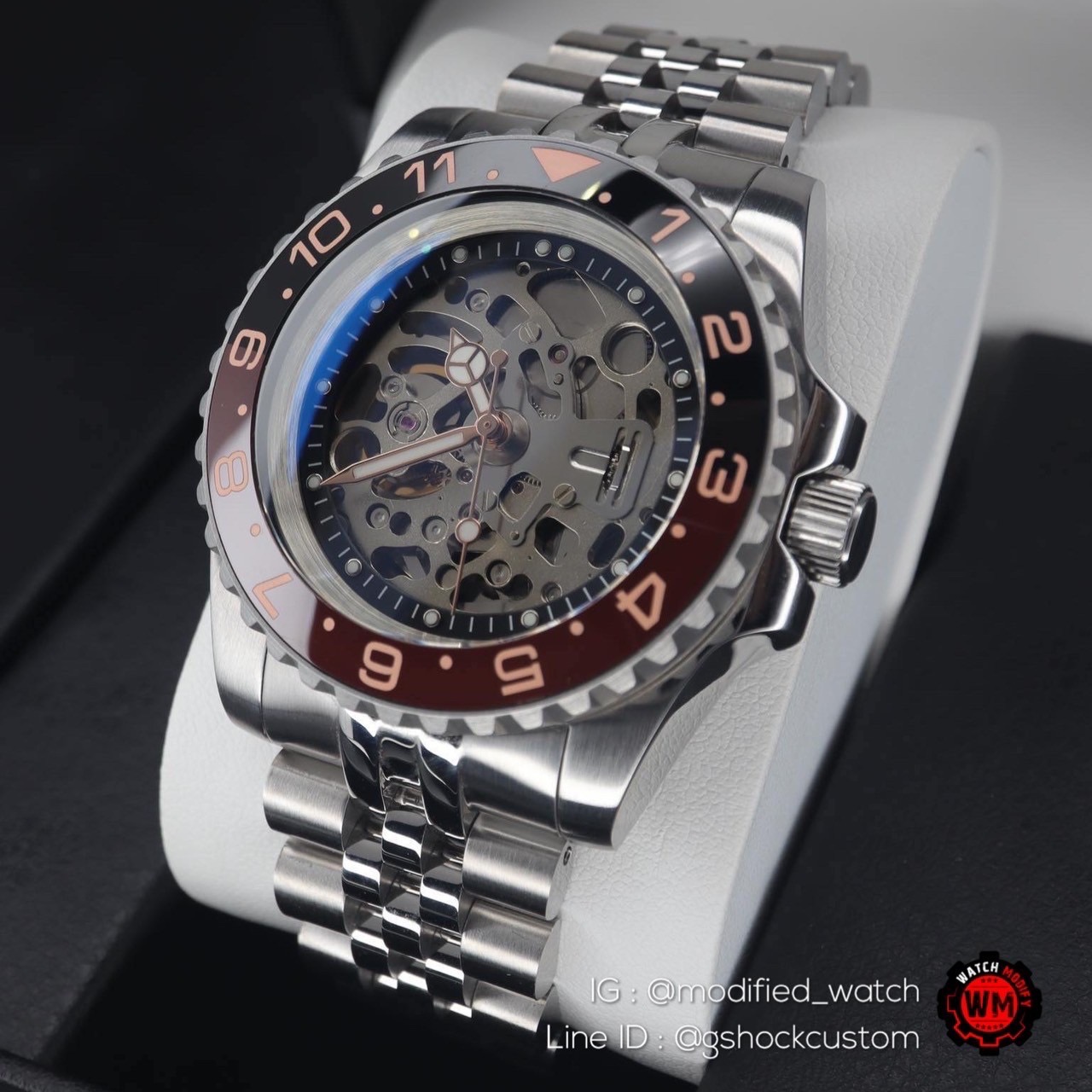 Seikomod Rootbeer Skeleton with Jubilee Strap