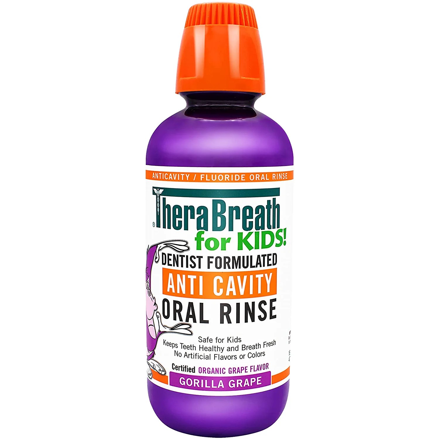 น้ำยาบ้วนปากป้องกันฟันผุสำหรับเด็ก TheraBreath for Kids Dentist Formulated Anti-Cavity Oral Rinse, Organic Gorilla Grape