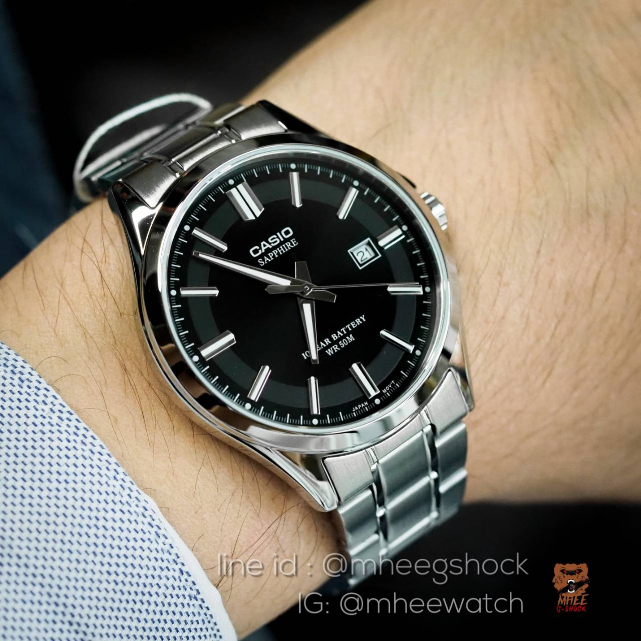 Casio Black Silver ตัวท๊อป Sapphire สายสแตนเลส ของแท้ประกันศูนย์