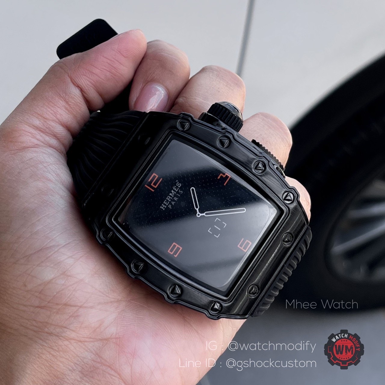Case Apple Watch 44MM ใส่ได้ทุกseries ทรงRM Model All in Black Luxury Style Stainlessแท้ สายrubber band
