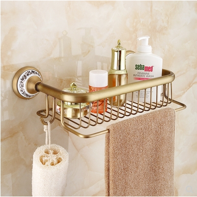 CT189D089 TSUKAERU ชั้นวางของในห้องน้ำสีทอง ชั้นวางของในห้องน้ำทองแดง สไตล์ยุโรป