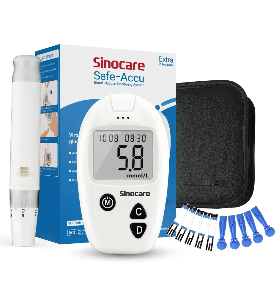 เครื่องตรวจวัดน้ำตาลในเลือด ซีโน่แคร์ (SINOCARE) รุ่น SAFE ACCU รับประกันสินค้า 1 ปี แถมแผ่นตรวจเลือด50ชิ้น+เข็มเจาะเลือด50ชิ้น