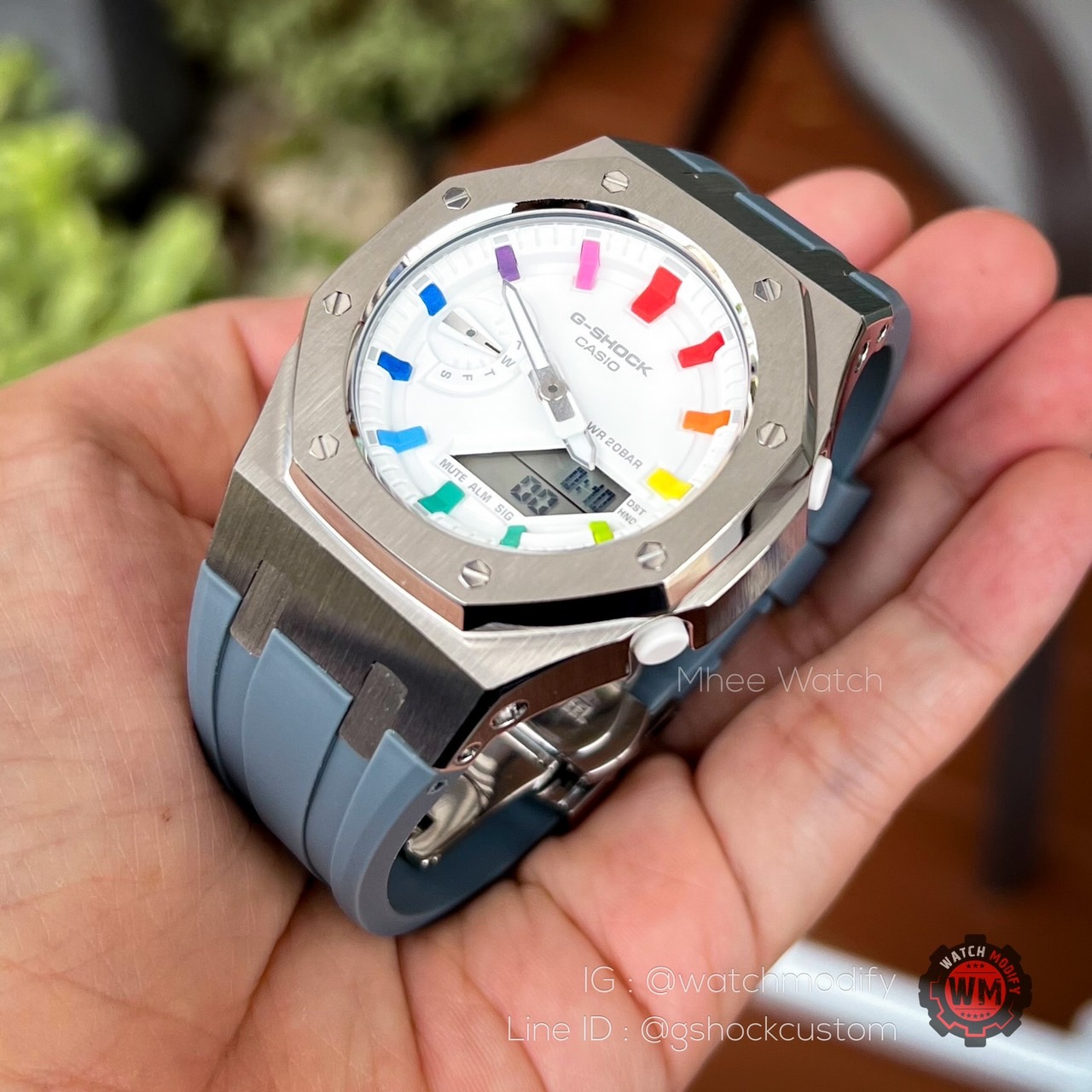 G-Shock Mini Custom AP Style Rainbow Dial Steel Bezel with Grey Rubber Strap