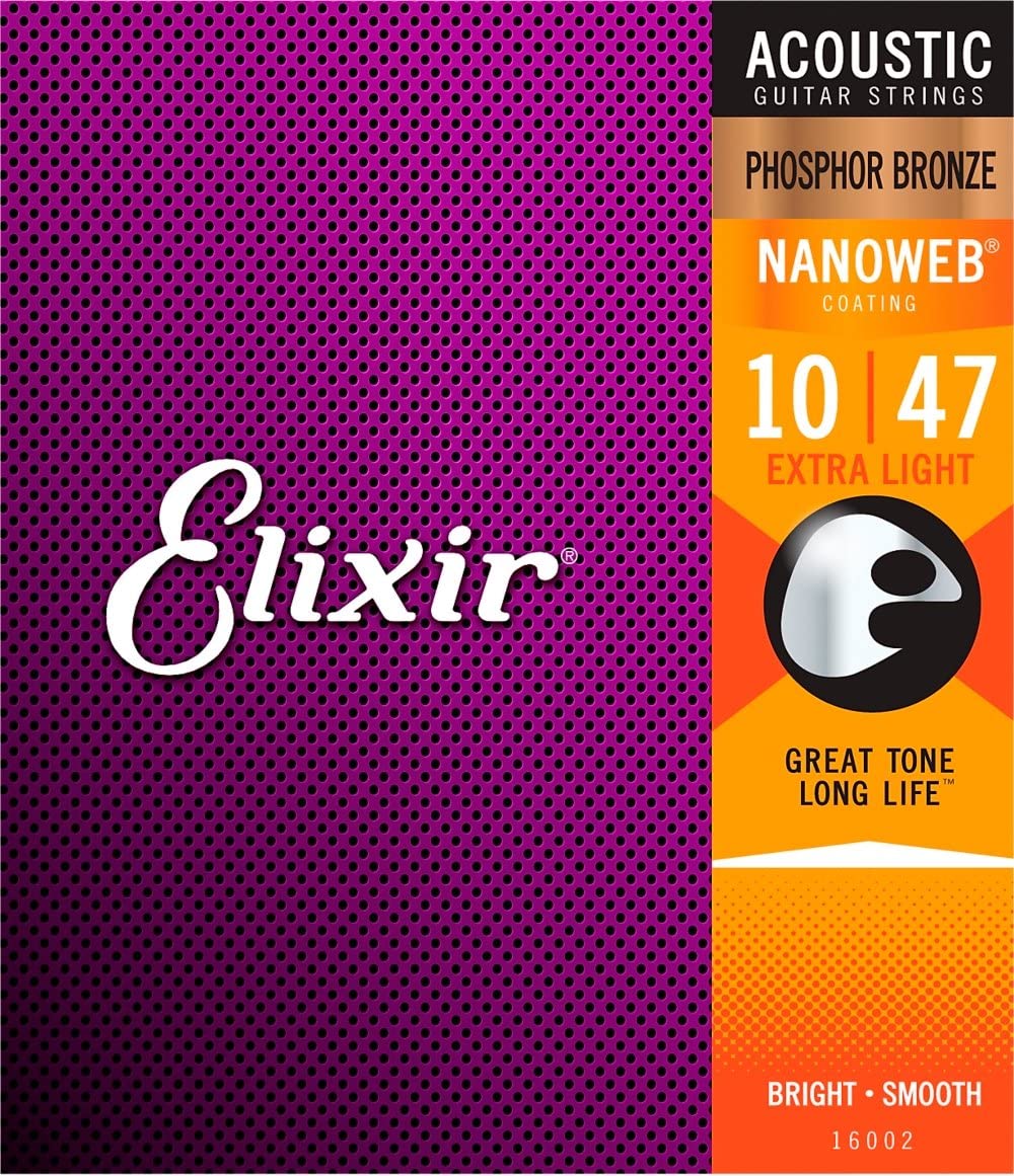 สายกีตาร์โปร่งเคลือบกันสนิม Elixir .010-.047 Phosphor Bronze NANOWEB #16002