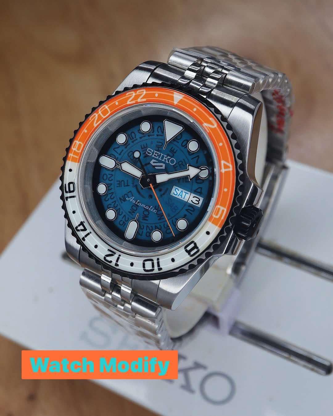SeikoMod 5Sport Skeleton Dial SRPJ45K Bezel Ceramic Jubilee Strap