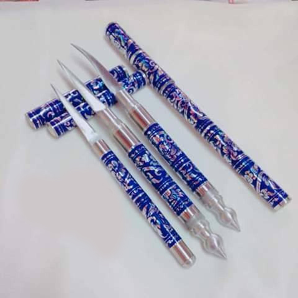 ชุดมีดแกะสลักสบู่ผักผลไม้ลายไทยชุด 3 ชิ้น ฝาเกลียว สีน้ำเงิน งานแฮนด์เมด