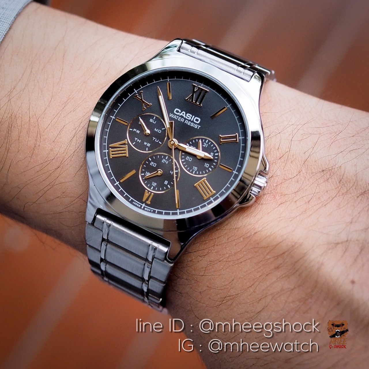 Casio หน้า Daytona สี Gold Black หลักเลขโรมันสีทอง