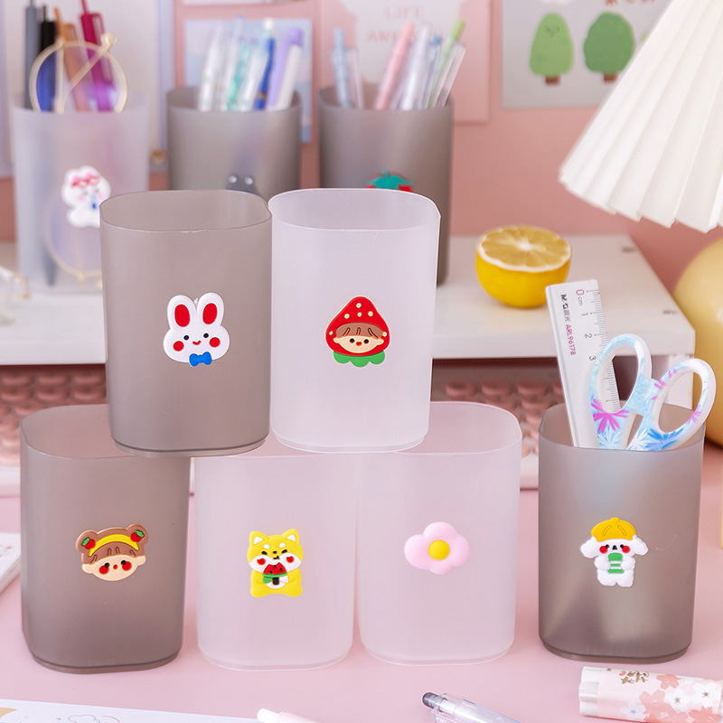 แก้วพลาสติกใส่ดินสอ กล่องเก็บเครื่องเขียน แบบใสขุ่น อุปกรณ์สำหรับการเรียน กล่องใส่ปากกา แก้วใส่ปากกา/BOX-011