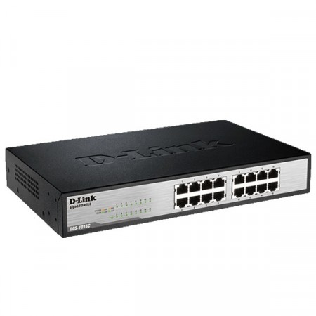 D-Link DGS-1016C 16-Port Gigabit 10/100/1000 Mbps RJ45 Unmanaged Switch, Rackmount - Metal Case