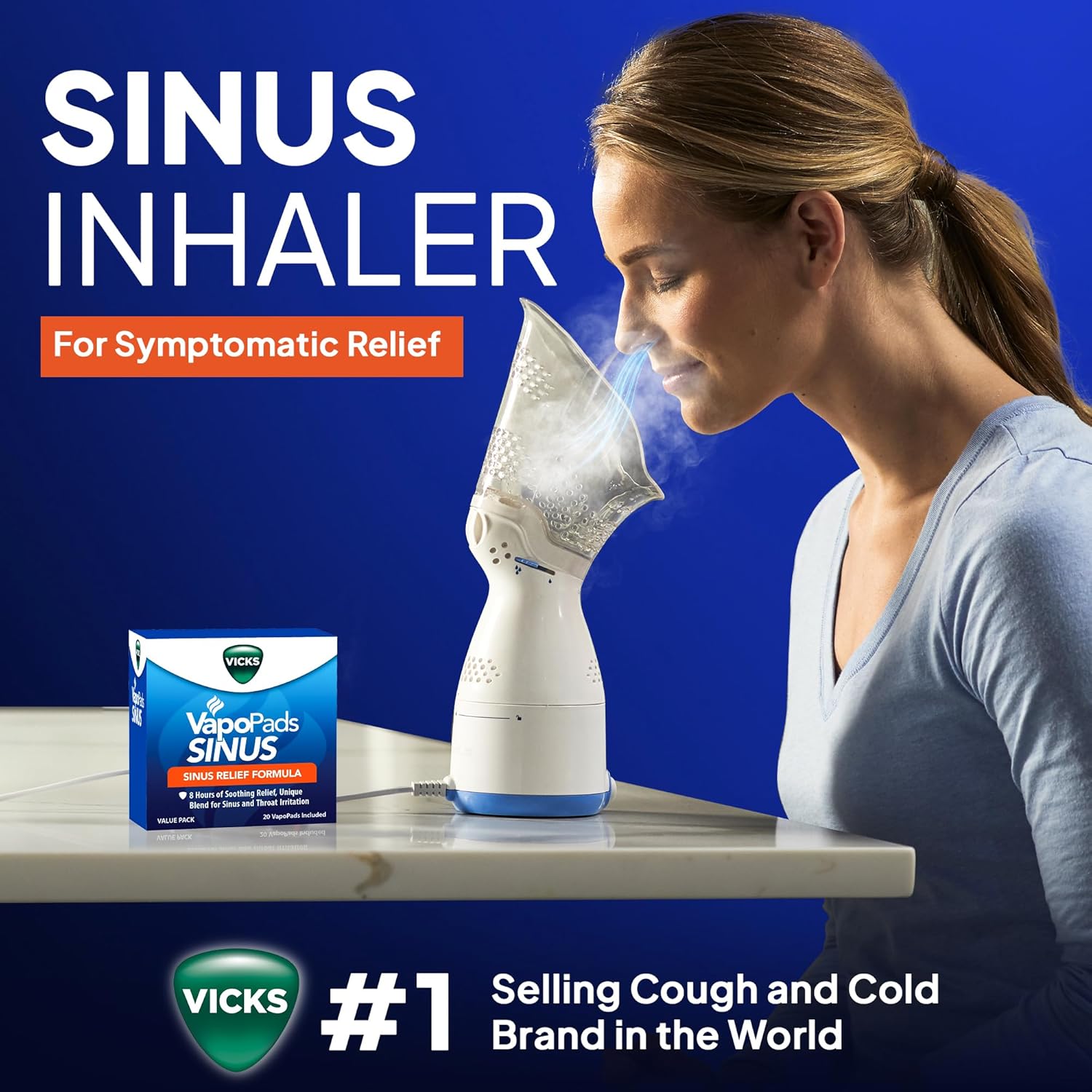 Vicks Sinus Inhaler เครื่องพ่นไอน้ำส่วนตัวเพื่อบรรเทาไซนัส อาการแพ้ คัดจมูก ไอ และหวัด พร้อมที่แปลงไฟ