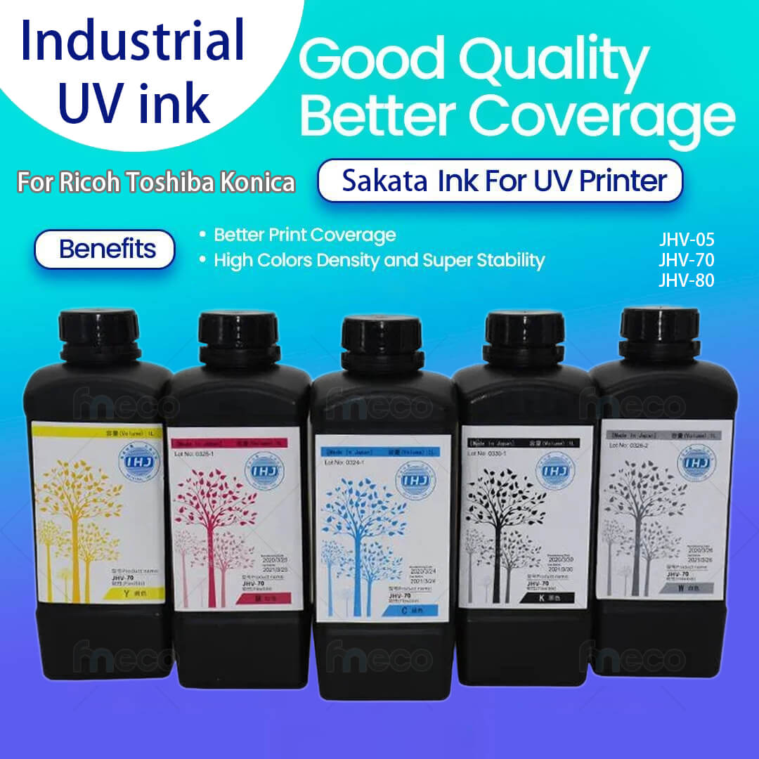 หมึกพิมพ์ UV อุตสาหกรรม ญี่ปุ่น Sakata Ricoh Toshiba Konica สีสด สำหรับเครื่องพิมพ์ UV ROLL Flatbed ขูดไม่ออก ไม่หลุด กันน้ำ การยึดเกาะได้ดี
