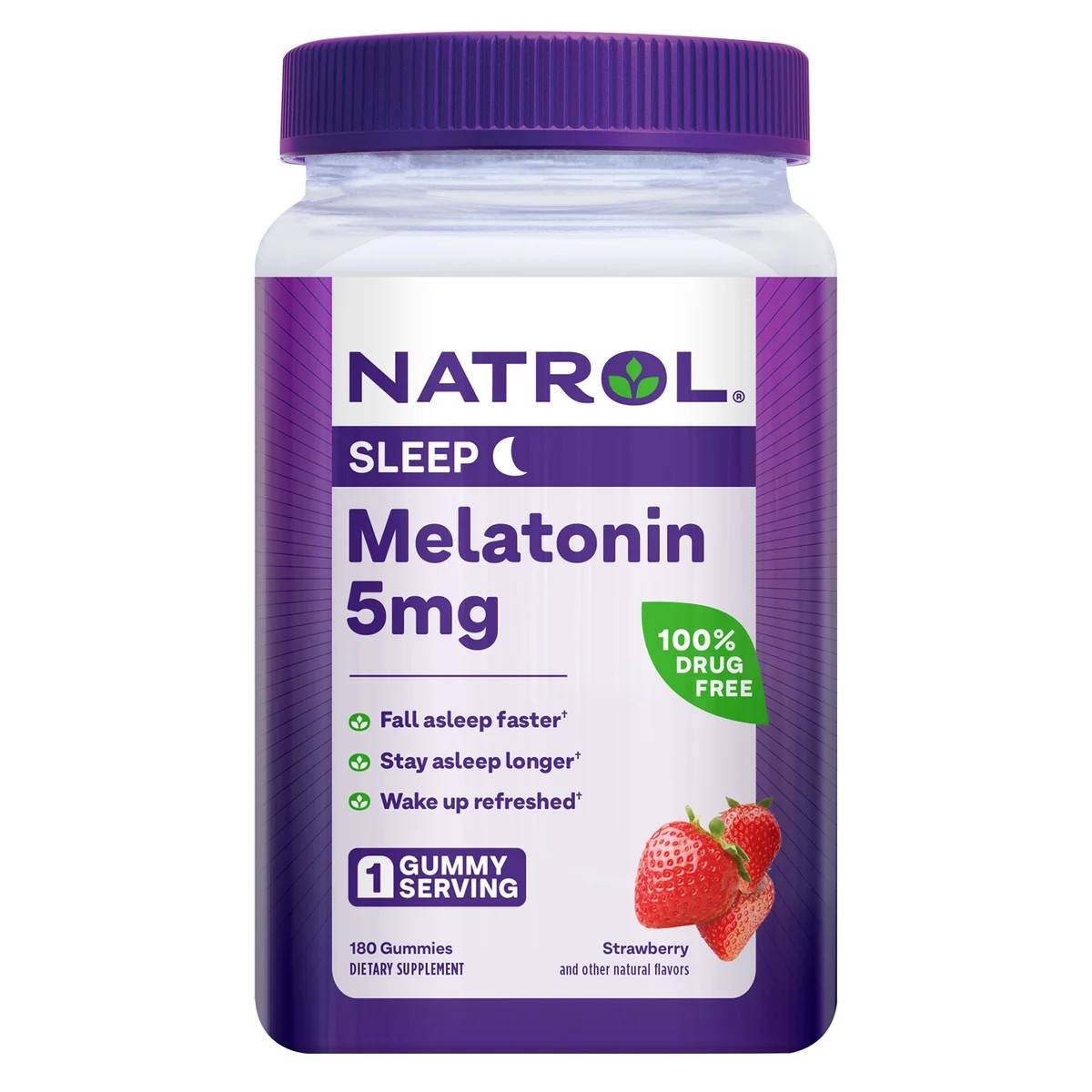 Natrol 5 mg Melatonin Gummies เมลาโทนินเพื่อการนอนหลับ เยลลี่รสสตรอเบอร์รี่ ขนาด 180 เม็ด