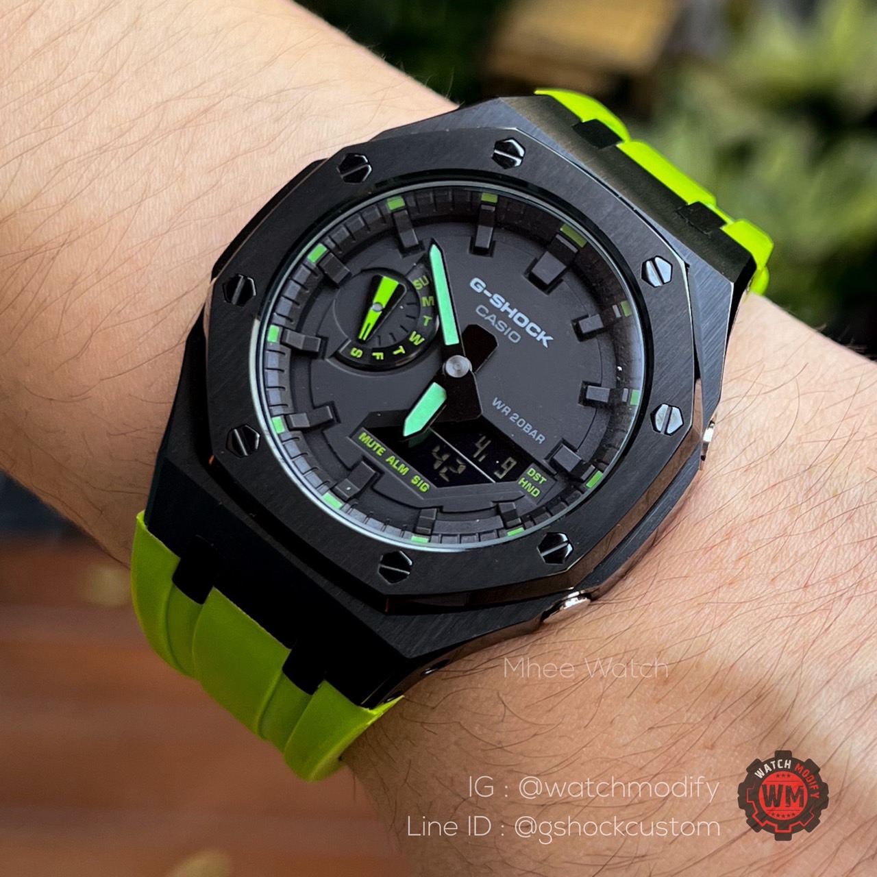 G-Shock Custom AP Style รุ่น GA-2100-1A3 ของแท้ มือ1 ใส่กรอบดำสแตนเลส สาย Aventador Green Rubber Gen3