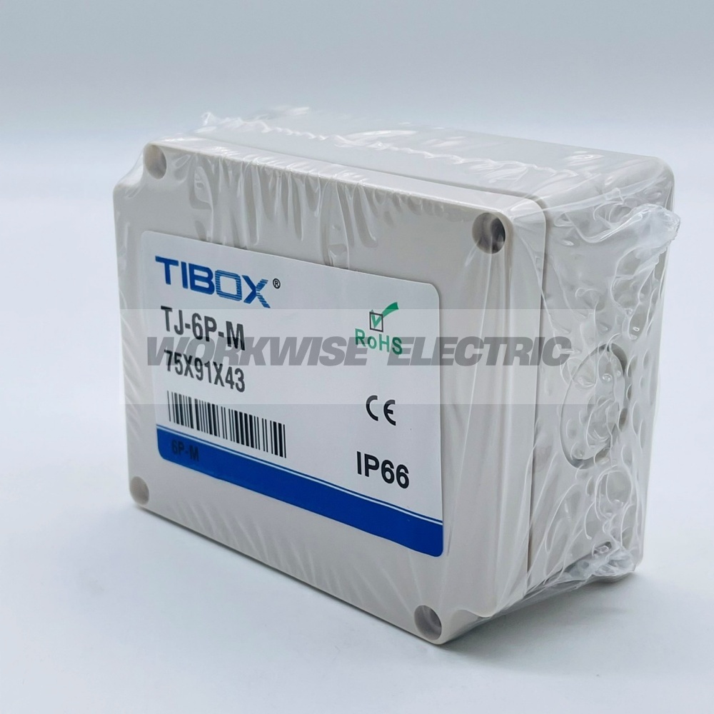 "TIBOX" TJ-6P-M กล่องพลาสติก พร้อมเทอร์มินอลบล็อก (Plastic Terminal Block Box IP66) 6Pole 10A Size : 91x75x43 mm.