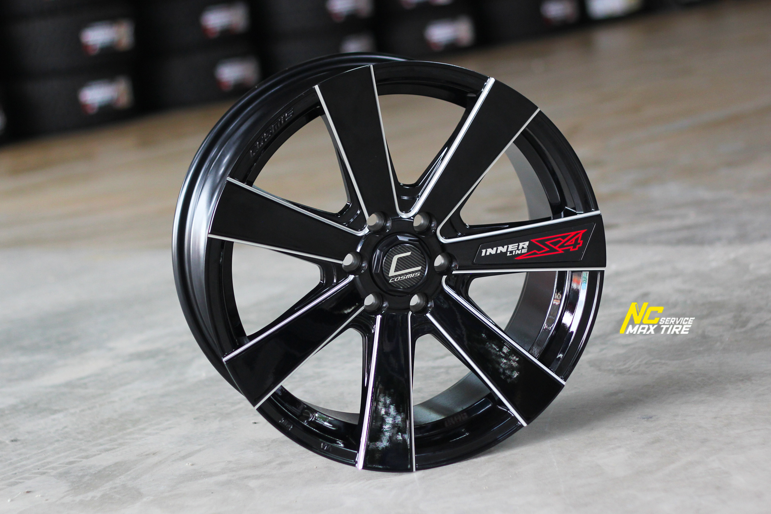 ล้อแม็กขอบ18 / Cosmis / Innerline / S4 / 7 ก้านทรงใบพัด / ExtendTech / ล้อแม็กสีดำเงาทั้งวง / CNCข้างก้าน / 18×8.5 6H114.3 ET35
