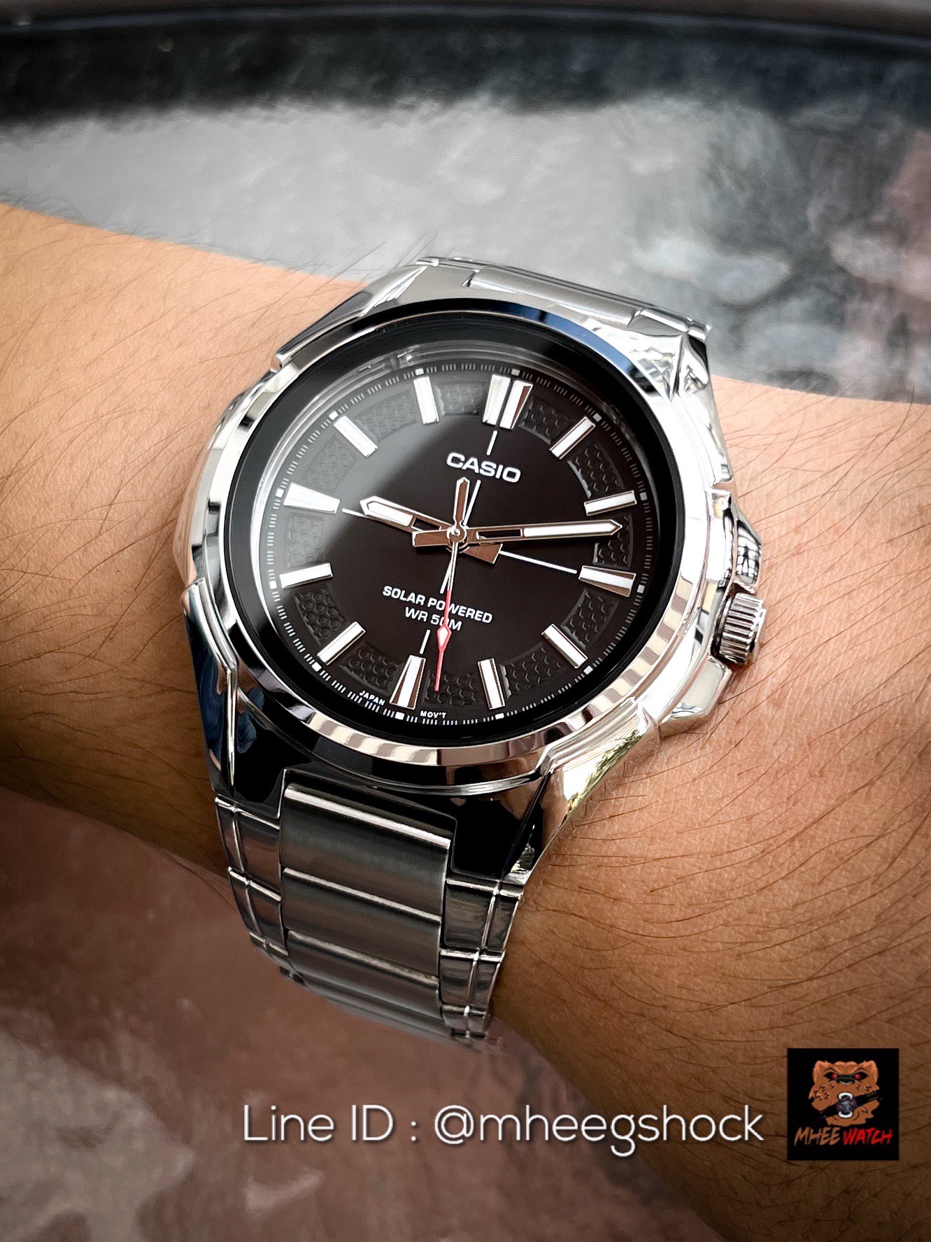 Casio Stainless Steel Solar Powered Nautilus Design Black Dial 46MM