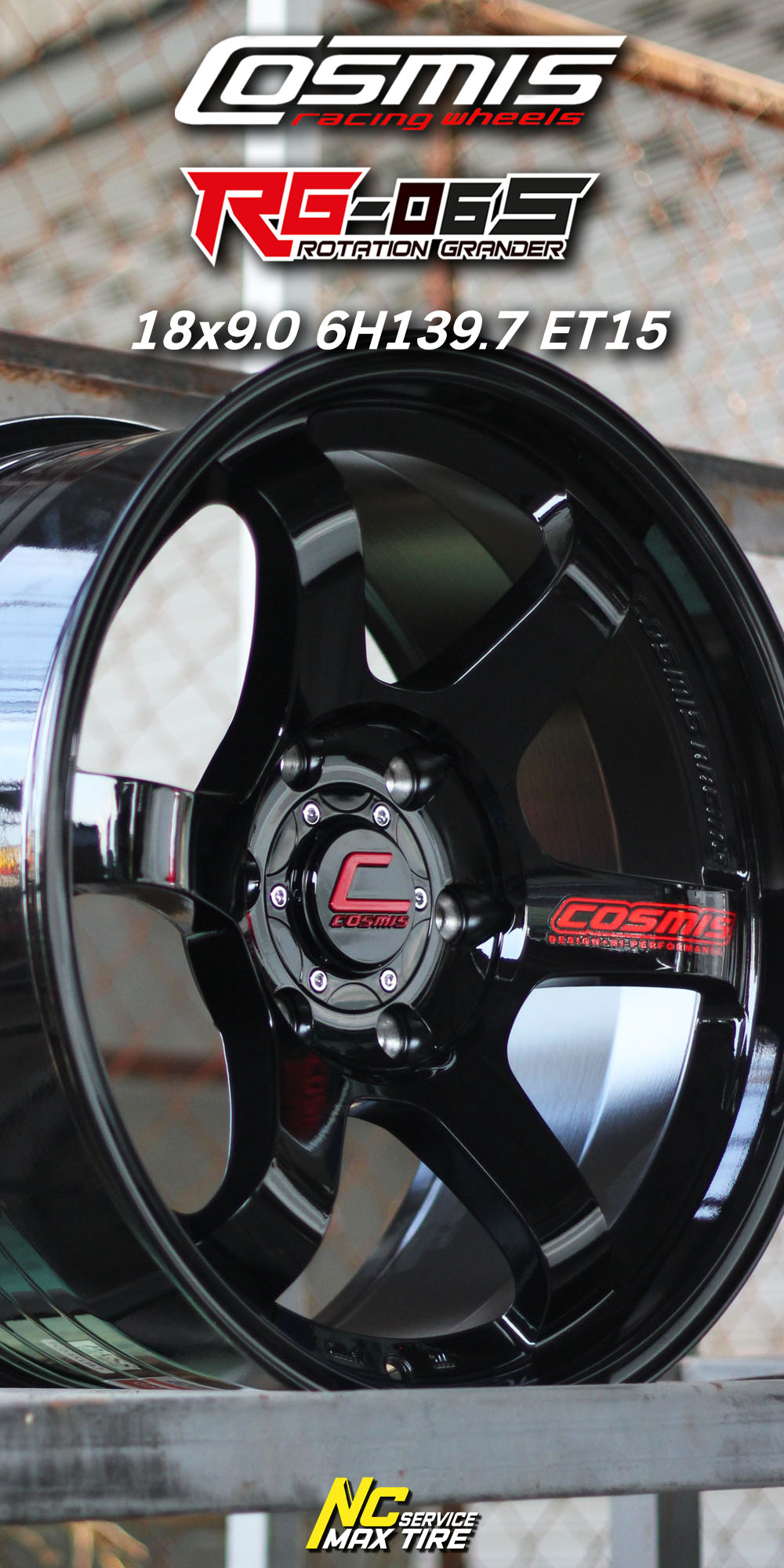 ล้อแม็กขอบ18 / Cosmis / RG-06S / ล้อมีสีดำเงา / 18x9.0 6H139.7 ET15