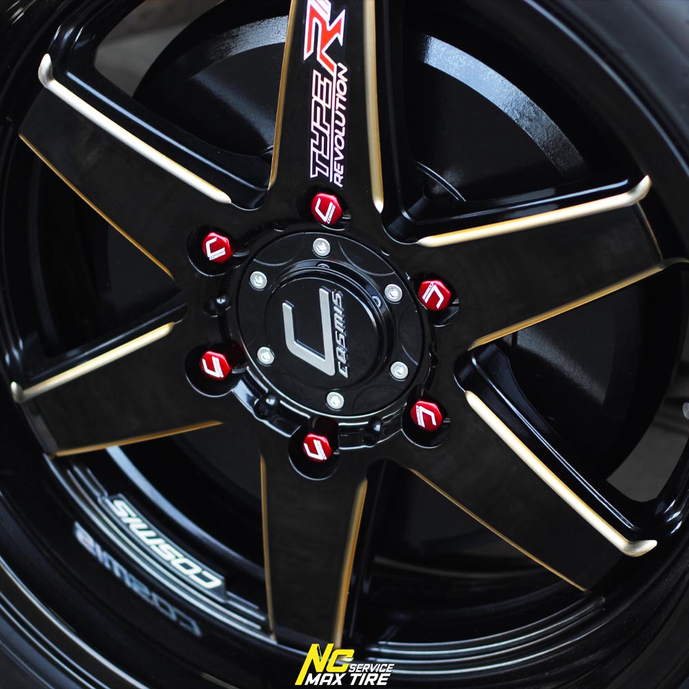 CHEVROLET COLORADO / ล้อแม็กขอบ18 / Cosmis / TYPE-R REVOLUTION / 18x8.5 6H139.7 ET25 / ล้อแม็กสีดำเงาทั้งวงCNCข้างก้านทอง / T1RS / 255/45ZR18 / NCล้อแม็ก / ล้อแม็กสวยๆ