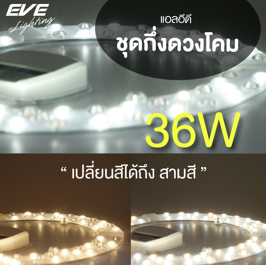 Ceiling Kit Color Change 36W ชุดกึ่งดวงโคมแอลอีดี สำหรับเปลี่ยนโคมเพดาน เปลี่ยนสีได้ 3 สี แสงขาว ขาวนวล และ แสงเหลือง หรี่แสง ด้วยสวิตซ์ ปิด-เปิด ทั่วไป ขนาด 36 วัตต์