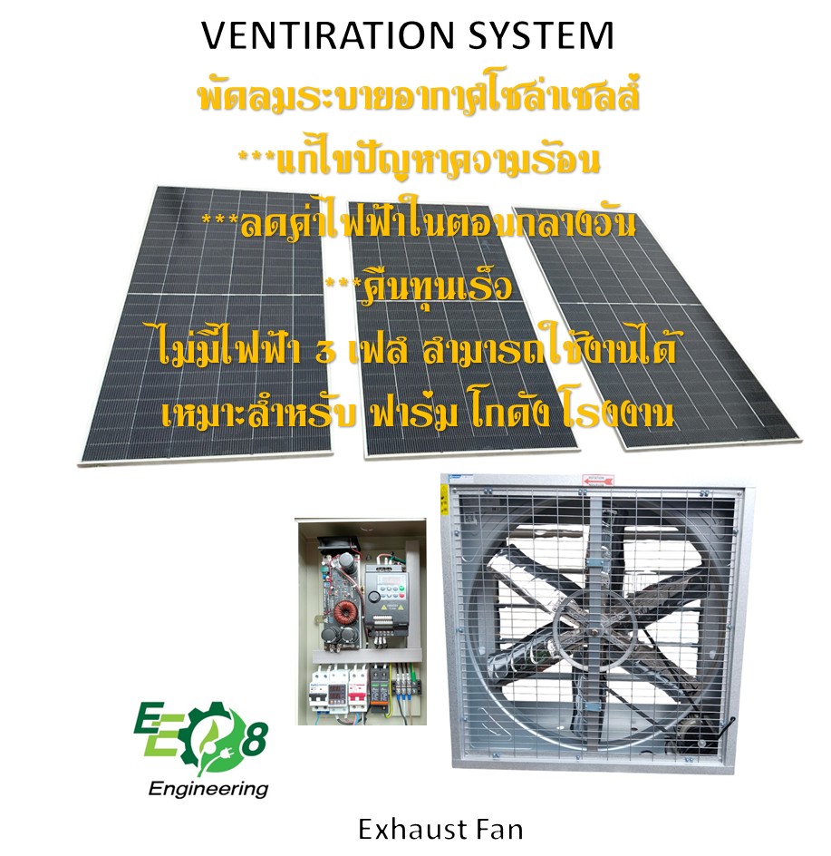 พัดลมระบายอากาศโซล่าเซลส์ 36" 3P 380V 50Hz