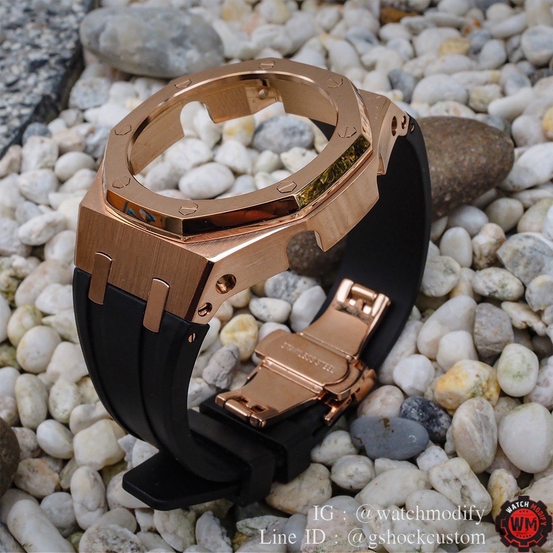 ชุดกรอบสาย Rubber Stainless ทรง Royal Oak Gen3 ดำ โรสโกลด์สุดหรู สำหรับใส่ G-Shock รุ่น GA-2100 และ GA-2110
