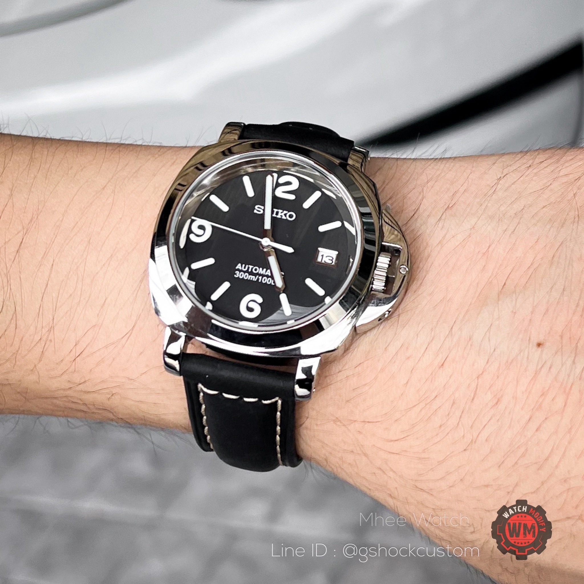 Seikomod Pam Open Back Case with Black Leather Strap