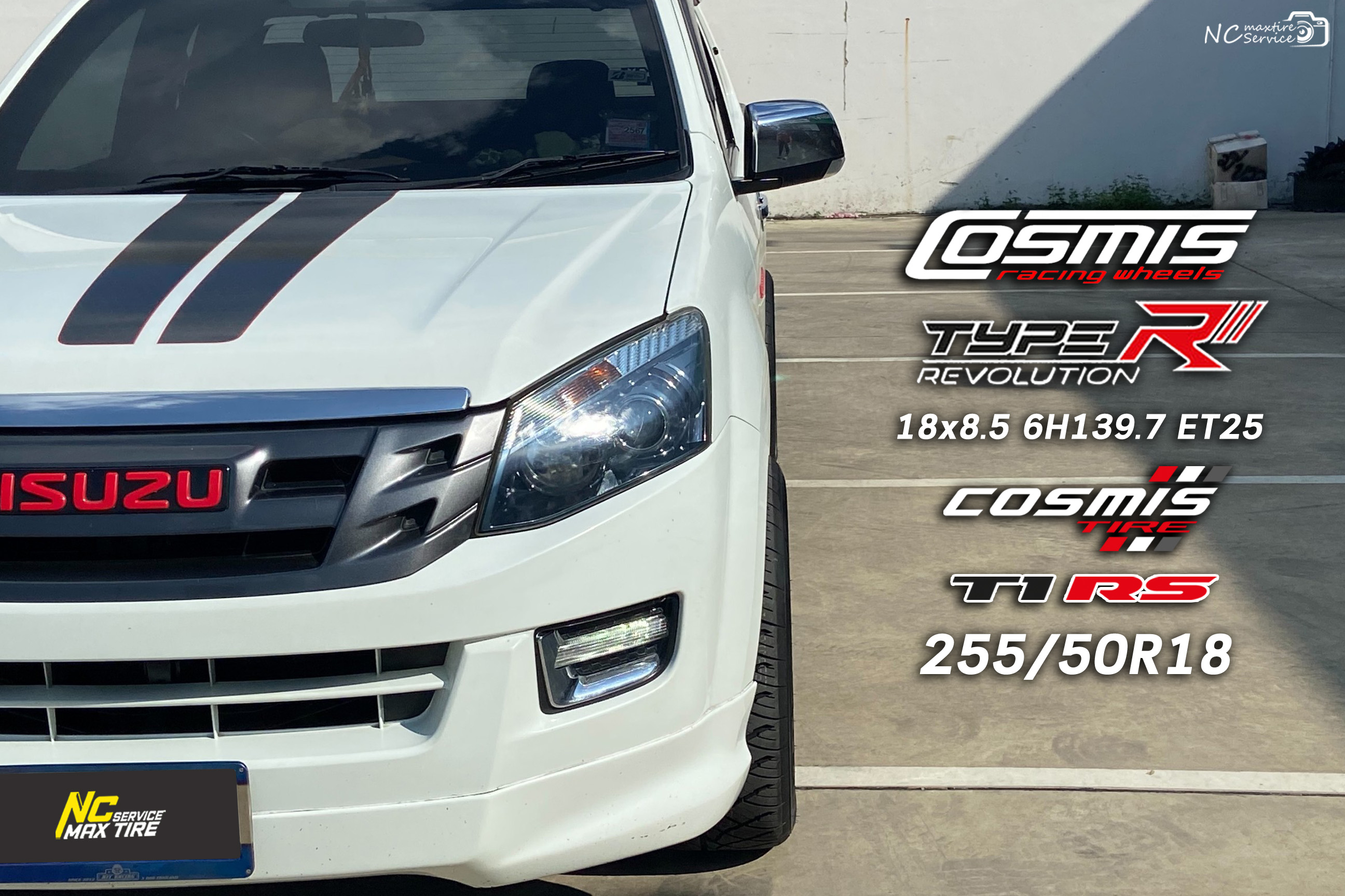 Isuzu Dmax ตัวเตี้ย / ล้อแม็กขอบ18 / Cosmis / Type-R / Revolution / ล้อแม็กสีดำขอบเงาCNCข้างก้าน+เพลทไทเท / 18x8.5 6H139.7 ET25 / T1RS / 255/50R18