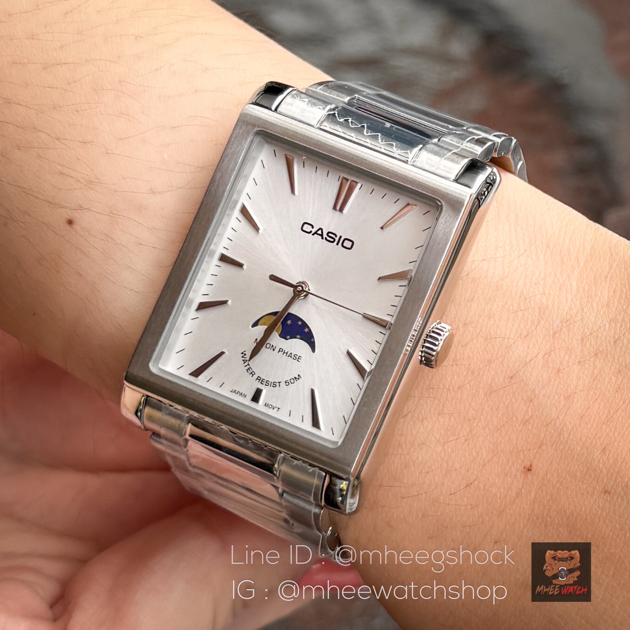 Casio Moon Phase White Dial Silver Stainless Steel Strap