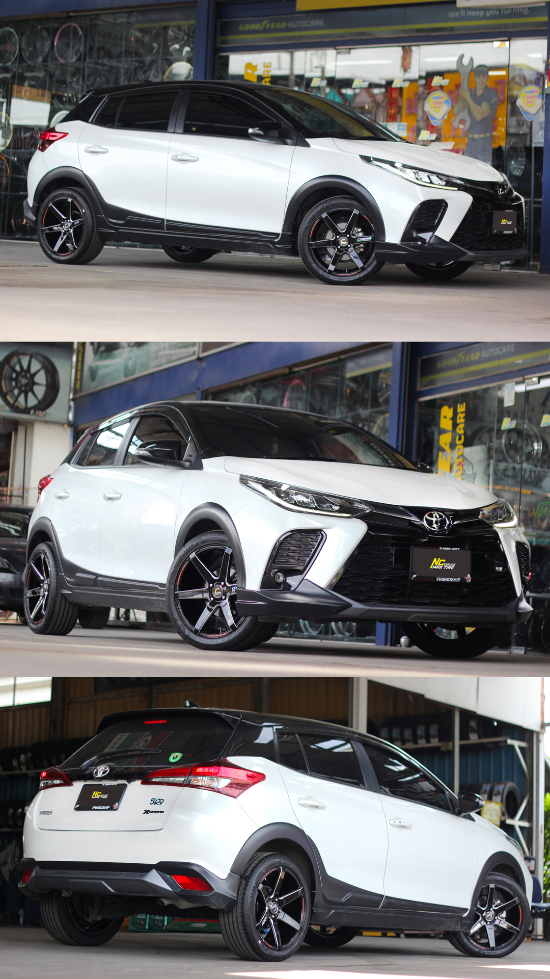 Toyota Yaris / ล้อแม็กขอบ17 / Cosmis / Innerline S1 / สีดำทั้งวงมิลลิ่งข้างก้าน / 17X7.5 4H100 ET28 / Goodyear / Assurance Triplemax2 / 215/45R17