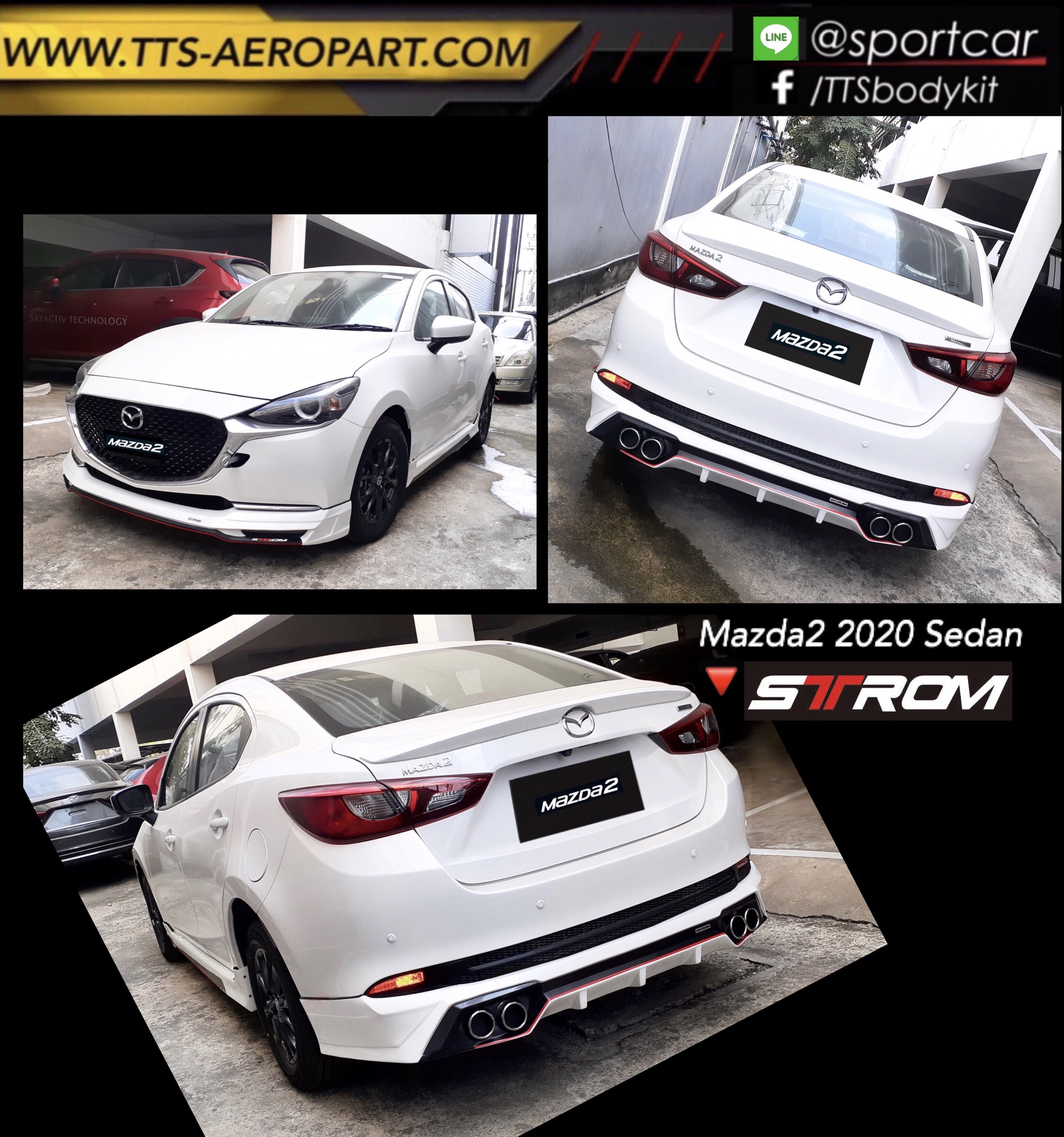 ชุดแต่งรอบคัน Mazda2 2020 2021 2022 4ประตู STROM ท่อคู่แฝด Sport, สเกิร์ตรอบคัน Mazda2 Skyactiv มาสด้า2 แต่งสวย byแต่งรถTTS