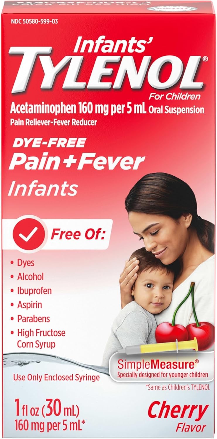 Infants' TYLENOL Dye Free Oral Suspension ไทลินอลสำหรับเด็กเล็ก ปราศจากสี บรรเทาอาการปวด อาการลดไข้หวัด ปวดฟัน และเจ็บคอ รส Cherry สินค้าพรีออเดอร์ รอ 20 วัน