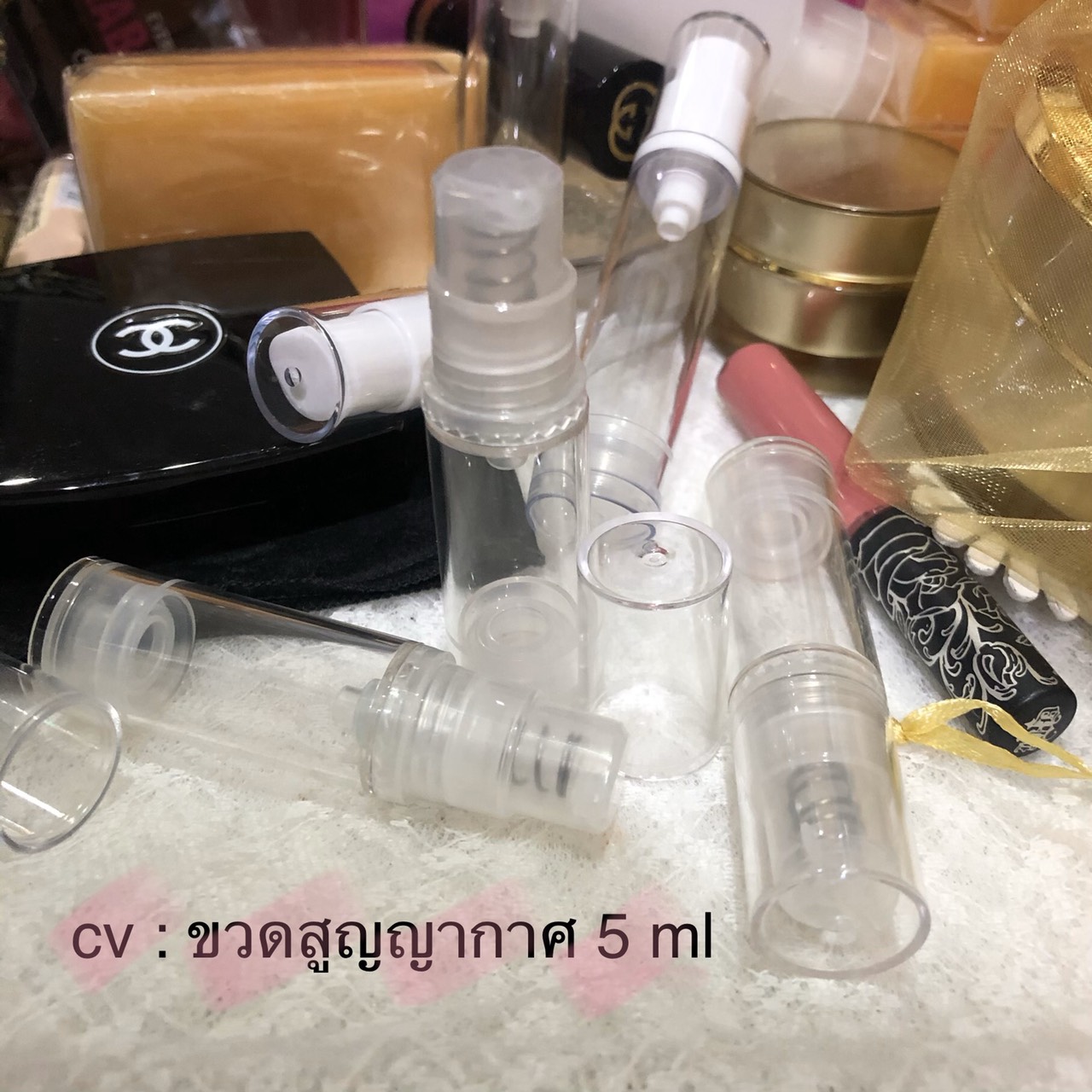 ขายส่ง ปลีก บรรจุภัณฑ์ ขวดปั้มสูญญากาศ พาสติก เกรด A ทรงผอม ขนาด 5 ml 10 ml