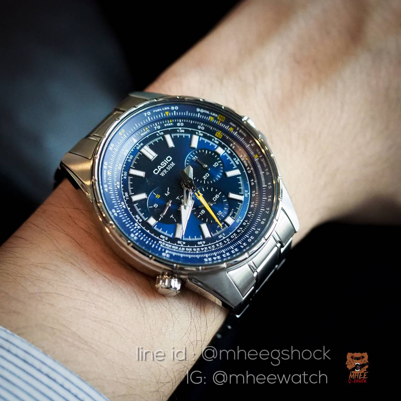 นาฬิกาคาสิโอ้ Casio Steel หน้านักบิน จอโครโนกราฟ ใหญ่เต็มข้อ ของแท้ ประกันศูนย์เซ็นทรัล CMG