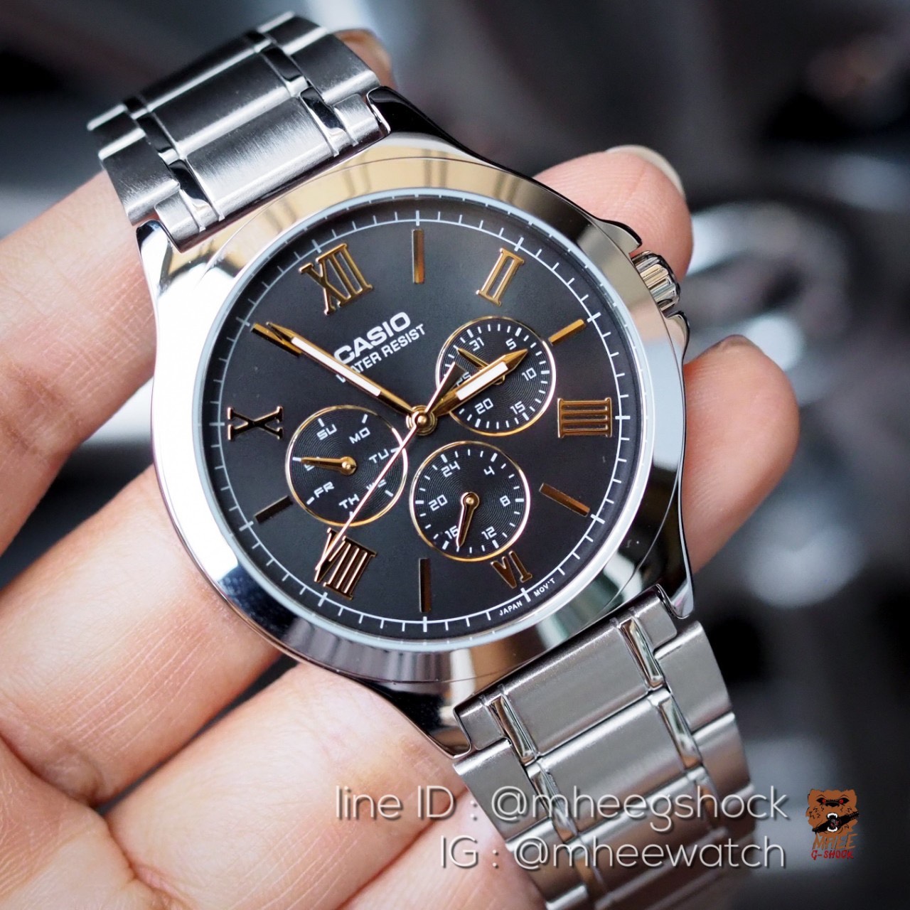 Casio หน้า Daytona สี Gold Black หลักเลขโรมันสีทอง