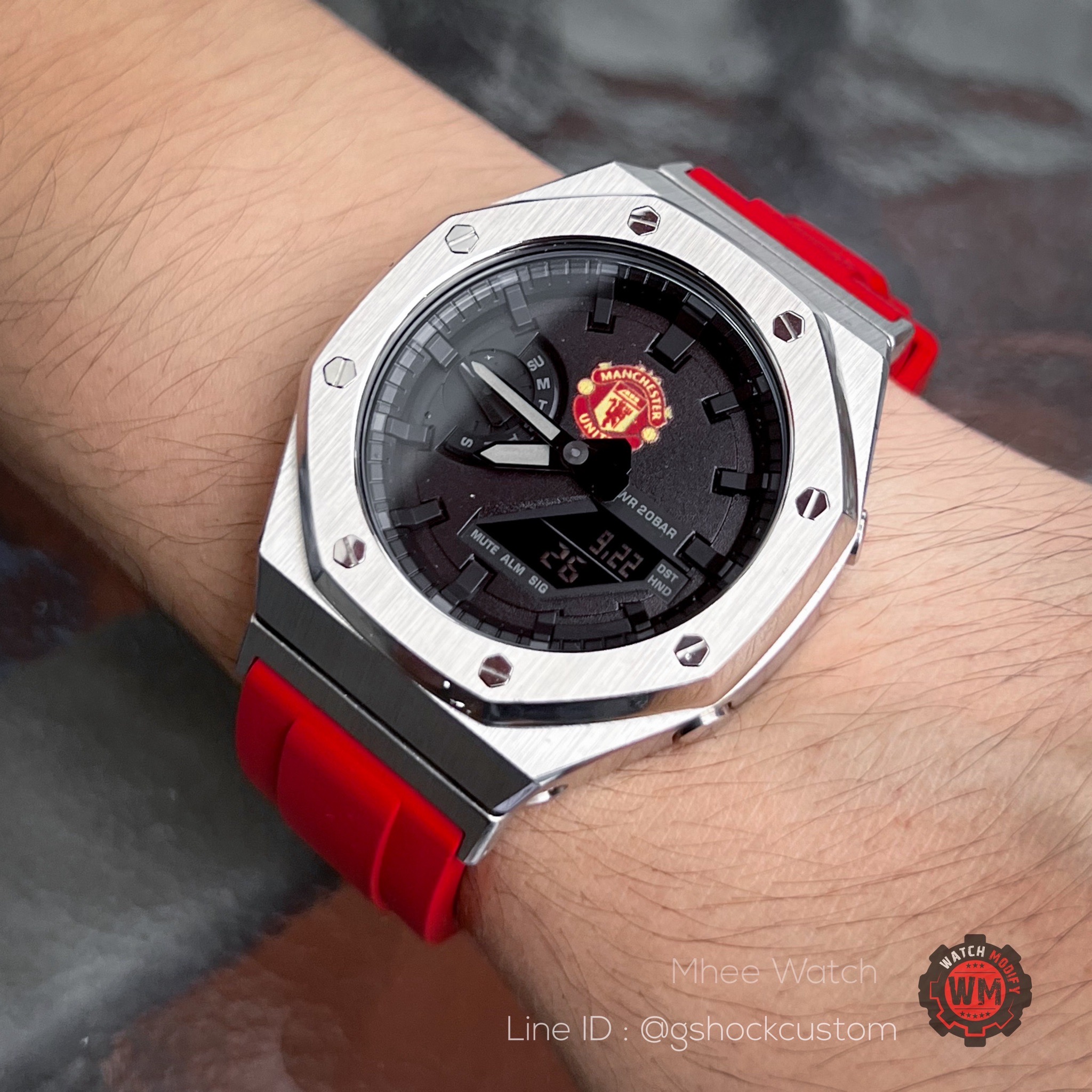 G-Shock Custom Manchester United GA-2100 Series Metal Face Red Rubber Strap