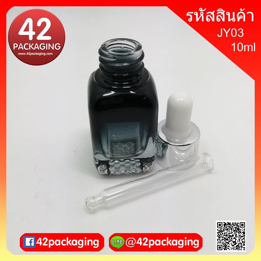 ขวดอโรม่า ทรงเหลี่ยม พ่นดำ ขวดหัวหยดดรอปเปอร์ ขอบเงินเงา เนื้อแก้ว ขนาด 10 ml