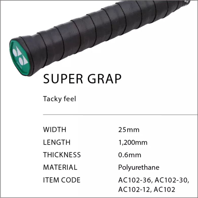 YONEX AC102 Super Grap ยางพันด้าม ความหนา 0.6 มม. แพ็ค 3 อัน