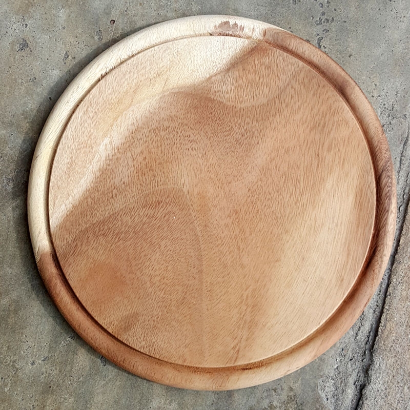 เขียงไม้กลมแบบมีร่อง ทำด้วยไม้จามจุรี ขนาด 10 นิ้ว